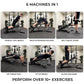 Multifunctional Back Extension machine with various exercises demonstrated.
